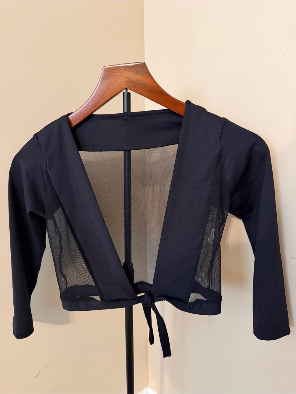 Black Mesh Tie-Front Shrug
